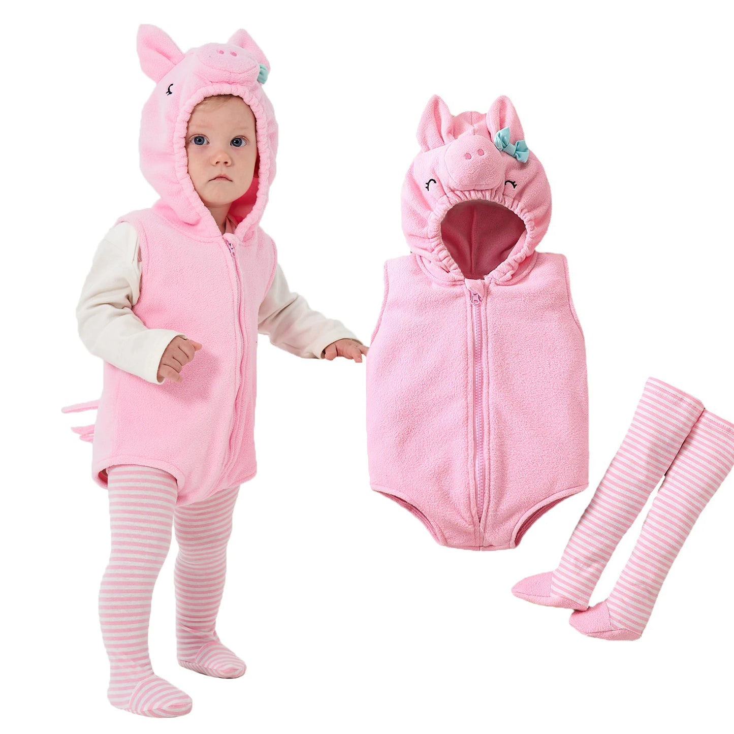 Umorden 0-18M Unisex Baby Yellow Little Chick Costume Hoodie Bodysuit Romper Stocking 2pcs/set Sleeveless Halloween Purim