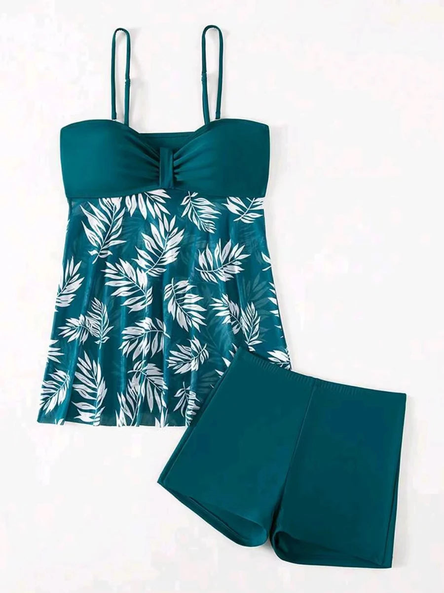 2025 Short Dress Tankini With Shorts Swimsuit Women Swimwear Female Padded Printed Bathing Swim Suit Swimming Beachwear Summer
