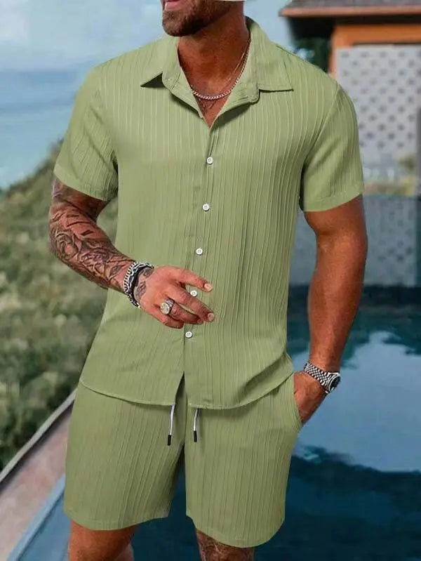 European and American Summer Hot Men's Casual Loose Beach Suit Shirt Shorts Quick Drying Breathable Vacation Style