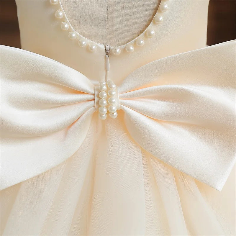 Flower Girl Dresses for Wedding Kids Lace Backless Tulle Tutu Princess Prom Party Clothes Baby 1st Birthday Baptism White Dress