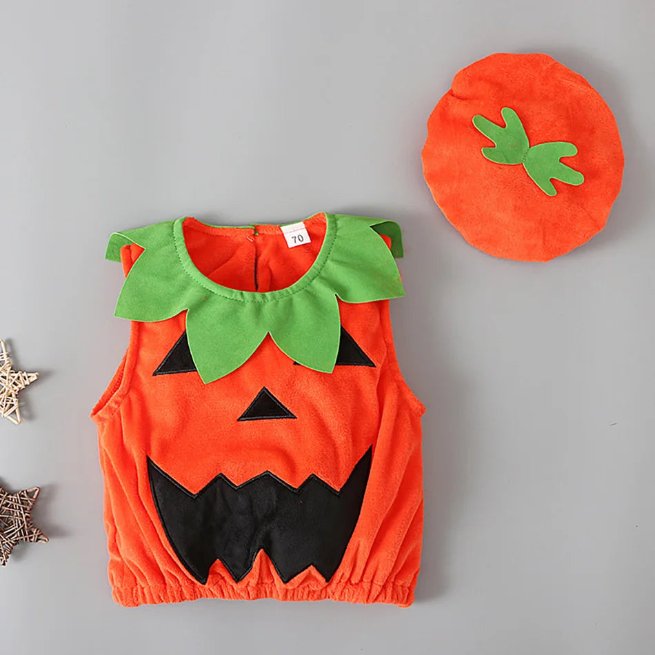 Baby Costume Kids Pumpkin Romper with Hat Boys Girls Cosplay One-Piece Infant Summer Casual Onesie Halloween Jumpsuit 0-5 Years