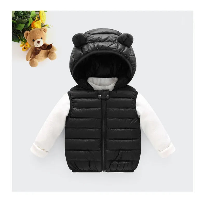 Baby Boys Girl Warm Down Vest Toddler Cotton Waistcoat Children Autumn and Winter Clothes Kids Hooded Jackets 1-6 Years Old