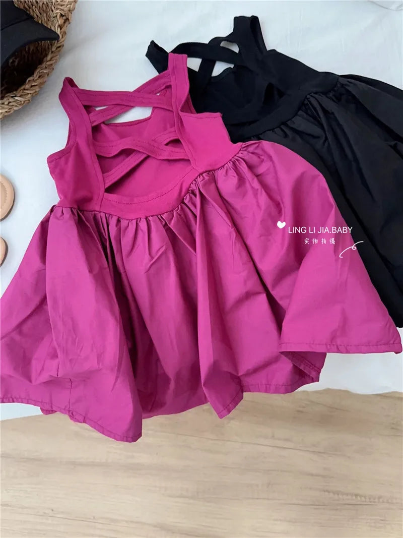 Girls Casual Dresses Back Hollowing Sleeveless Dress Toddler Girl Clothes Summer Dress Chinese Traditional Dress for Girls