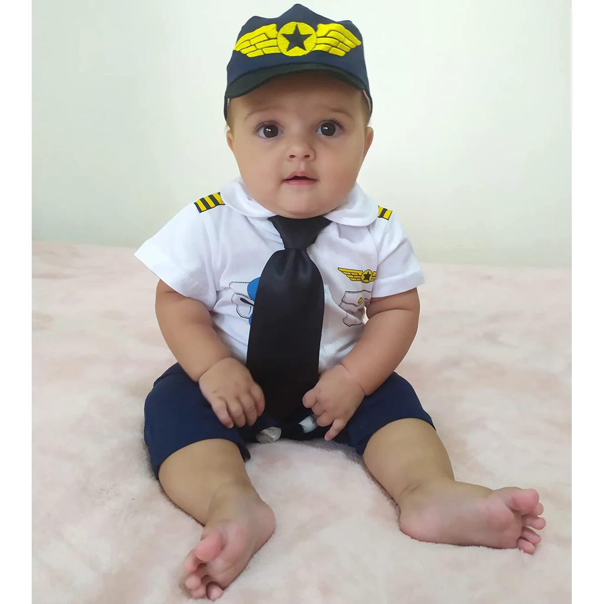Baby Boys Pilot Romper Halloween Outfits Infant Cosplay Jumpsuit Toddler Clothing Sets with Tie Hat Newborn Outfits