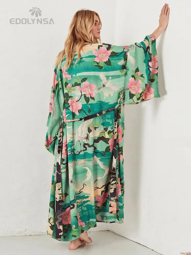 Embroidery Kaftan Beach Tunic Beach Cover up Saida de Praia Swimsuit Women Bikini cover up Pareo Sarong Beachwear Q882