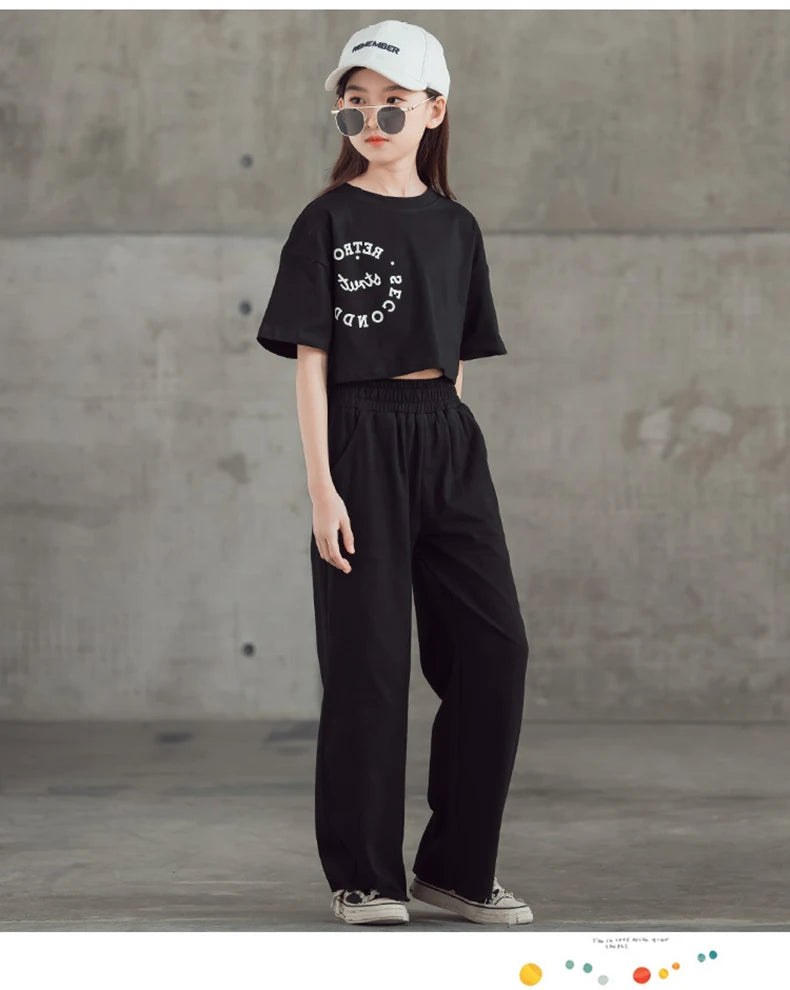 2024 New Spring Summer Teenager Girls Clothing Sets Children Short Tops T Shirt + Pants 2Pcs Kids Tracksuit 5 6 8 10 12 14 Years