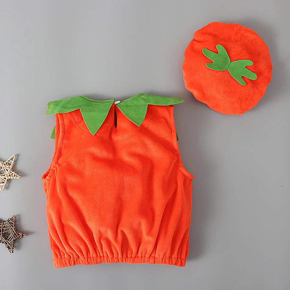 Baby Costume Kids Pumpkin Romper with Hat Boys Girls Cosplay One-Piece Infant Summer Casual Onesie Halloween Jumpsuit 0-5 Years