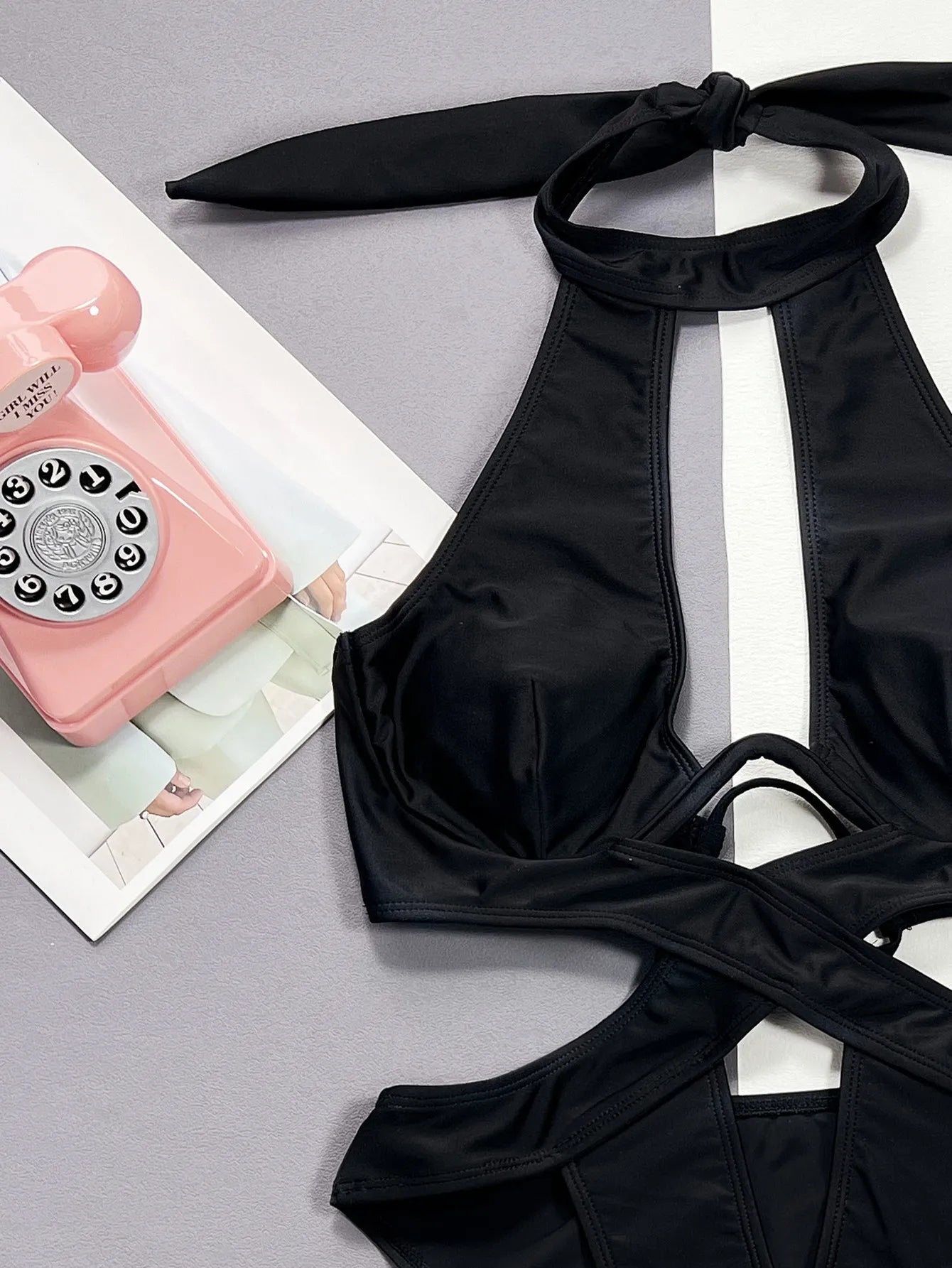 VigoBeviya 2024 Sexy Black Halter Swimwear Women Hollowed Backless Cross One Piece Swimsuit Monokini Summer Beach Bathing Suit