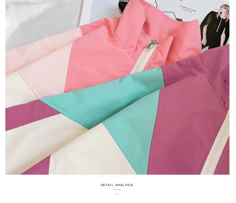 New Colorblocking Jackets Spring Girls Fashion Thin Coats Autumn Children Clothes Big Kids Casual Zipper Outerwear 2-10 Years