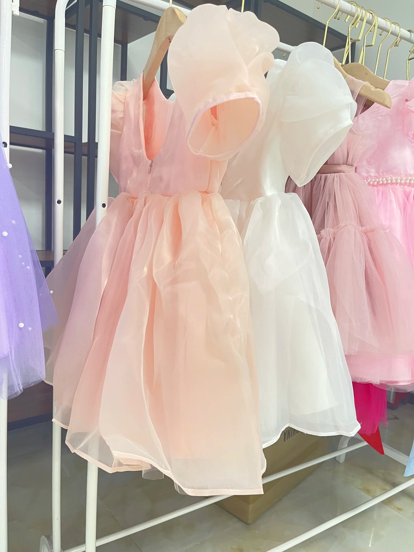 Girls White Cake Layers Dresses Kids Pull Sleeve Elegant Party Wedding Birthday Tutu Princess Vestidos Children Summer Clothes