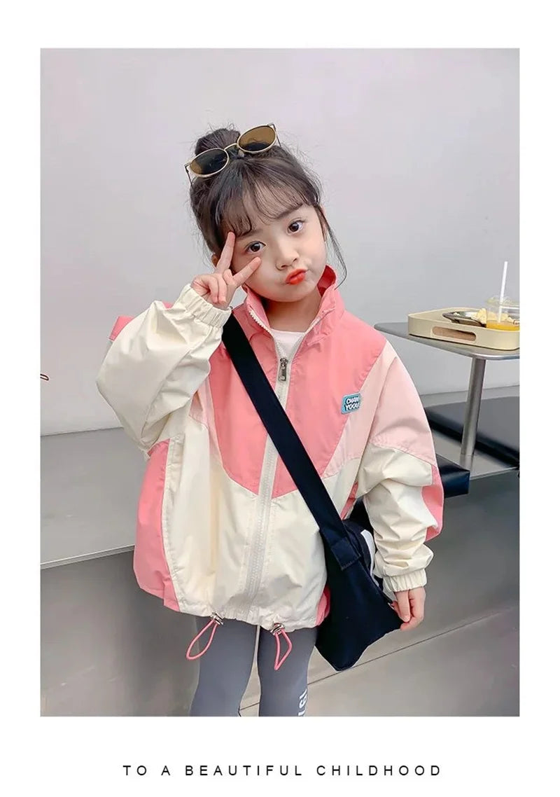New Colorblocking Jackets Spring Girls Fashion Thin Coats Autumn Children Clothes Big Kids Casual Zipper Outerwear 2-10 Years