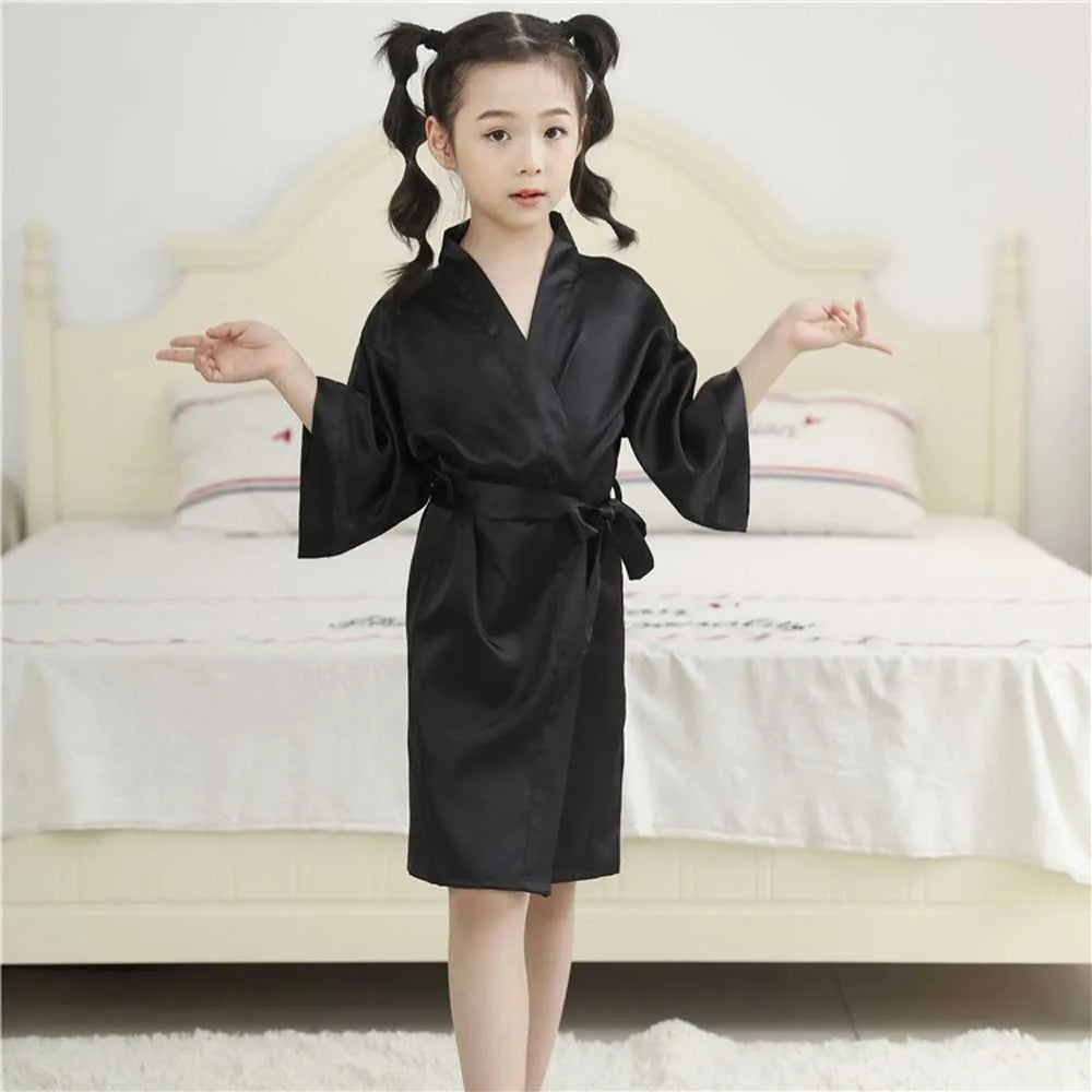 Pink Bathrobes for Girls Nightwear Satin Silk Kids Robes Summer Girl Nightgown Sleepwear Children Kimono Wedding Spa Party Dress
