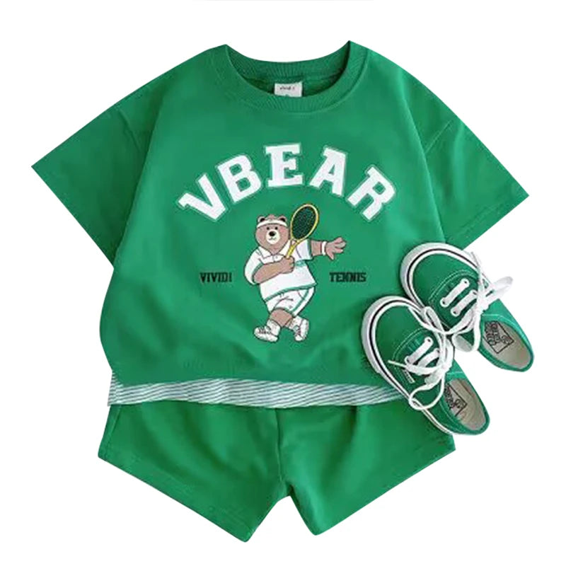 Fashion girls Toddler Baby Korea Clothing Fall Clothes Sets Baby Boys Set Kids Sports Bear Sweatshirt Pants 2Pcs 2 to 8 year