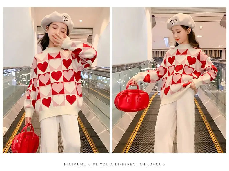 Girls Sweater Thickened Autumn Winter New Children's Fashion Knitted Top Christmas Winter Clothes for Girls 4 10 12 14 Years Old