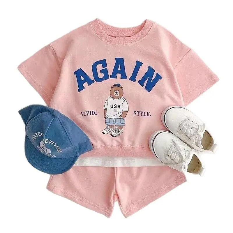Fashion girls Toddler Baby Korea Clothing Fall Clothes Sets Baby Boys Set Kids Sports Bear Sweatshirt Pants 2Pcs 2 to 8 year