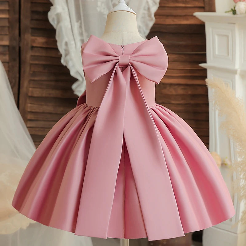 Flower Girl Dresses for Wedding Kids Lace Backless Tulle Tutu Princess Prom Party Clothes Baby 1st Birthday Baptism White Dress