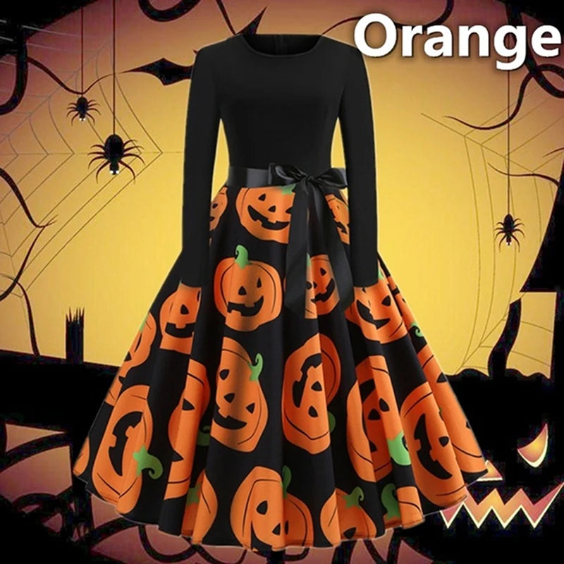 Halloween Cosplay Costume Props Fancy Pumpkin Womens Dress Long Sleeve Princess Dress Festival Dress Up Party Vintage Robe
