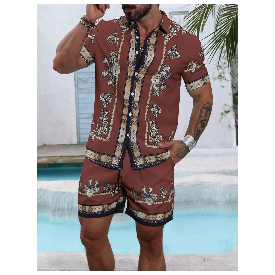 Striped shirt set Men's Short-sleeved Shirt Summer Short-sleeved Shirt Beach Shorts Men's Suit Street Casual y2k Shorts Leisure