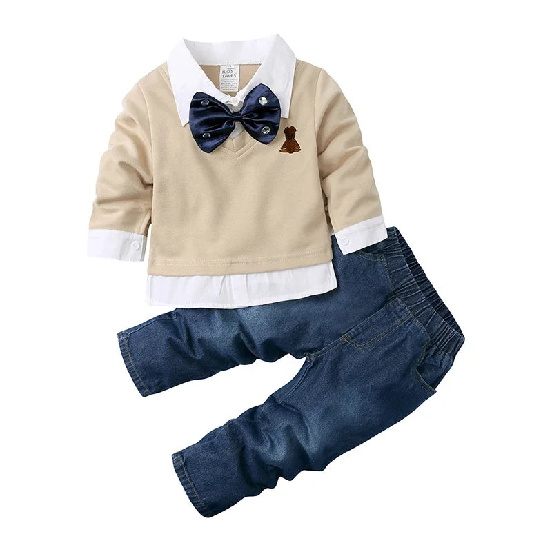 2024 Summer Boys Outfits Set 3Pcs Kids Random Cool Clothes Toddler T-Shirt + Jeans + Scarf Fashion Suits Children's Clothing Set