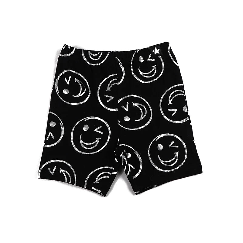 AA-kids boy summer spring fashion clothes 2pcs set cotton long sleeve and short sleeve 2pcs clothes set smile print black set