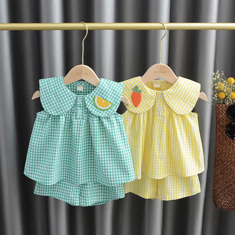 Summer Clothing Sets Baby Girl Cute Fruit Cotton Girls Plaid Sweet Princess 2pcs Suit Children's Clothing Kids Vestidos