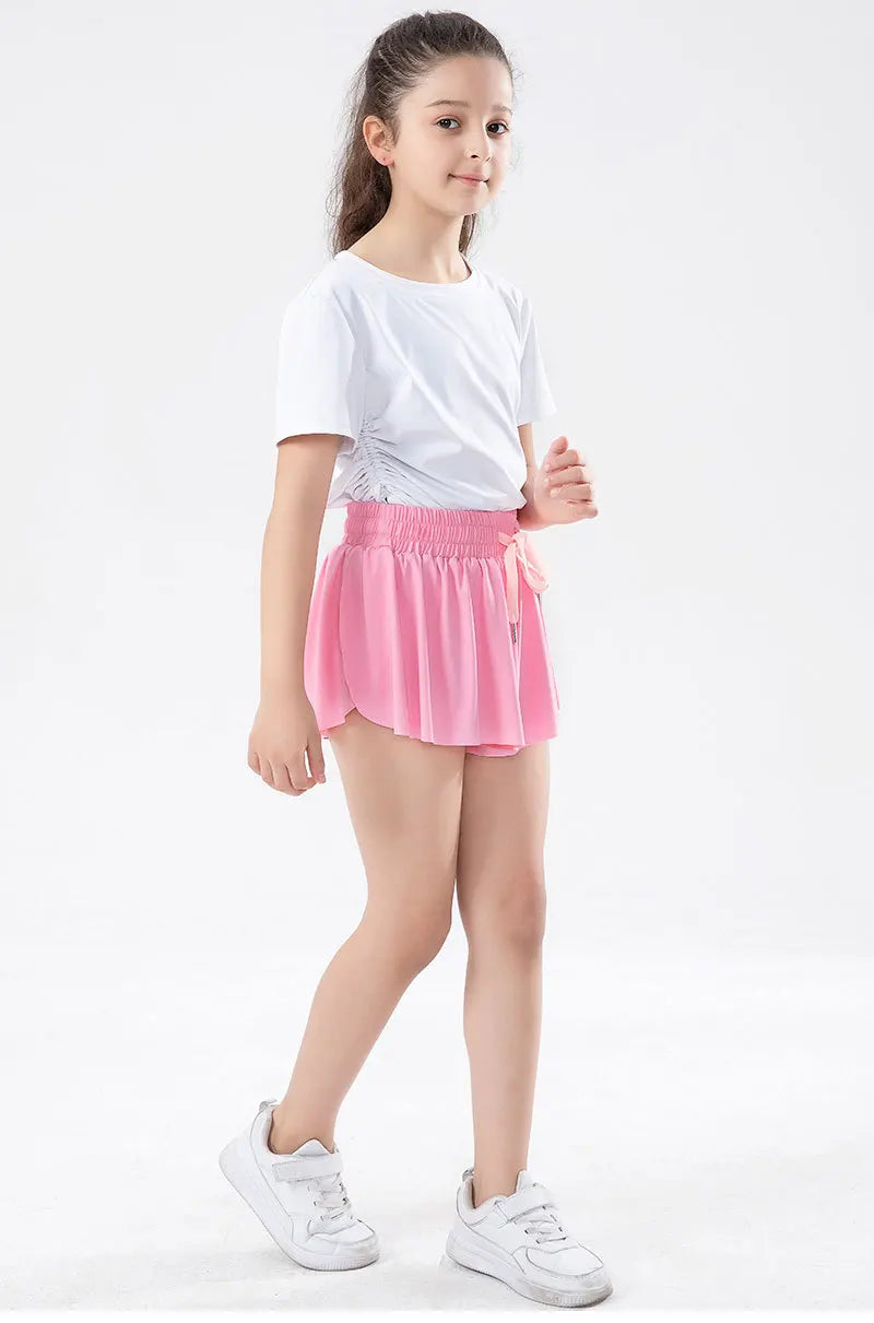 3-15 Years Girls Flowy Shorts Butterfly Shorts With Pocket 2-in-1 Athletic Running Shorts For Kids Active Workout Sports Tennis
