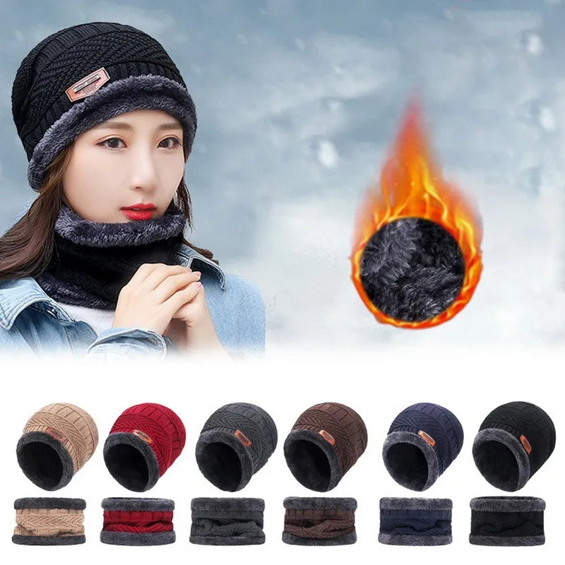 Winter Beanie Hat For Men Fleece Scarf Women Knitted Hat Warm Cap Thick Wool Neck Warmer Scarf Balaclava Mask Skullies Beanies