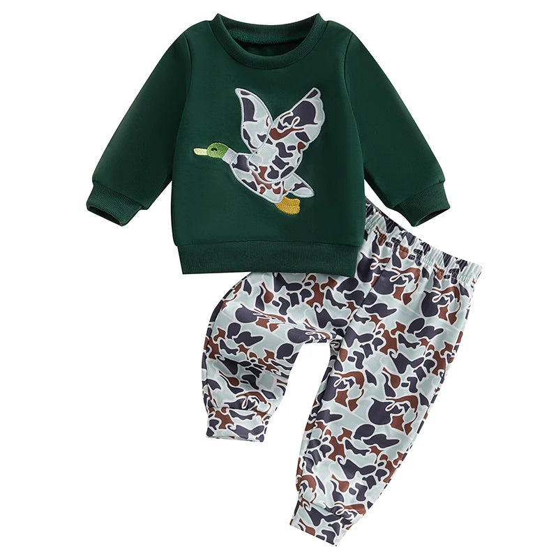 Toddler Winter 2PCS Clothing Sets Warm Fleece Hoodie Bear Print Pullover Elastic Waist Pants Outfit for Boys