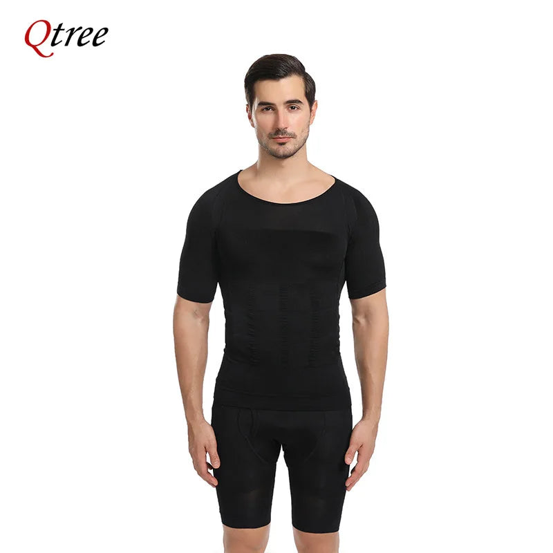 Qtree Men Body Shaper Gynecomastia Compression Shirt Posture Corrector Undershirt Belly Slimming Corrective Waist Trainer Corset