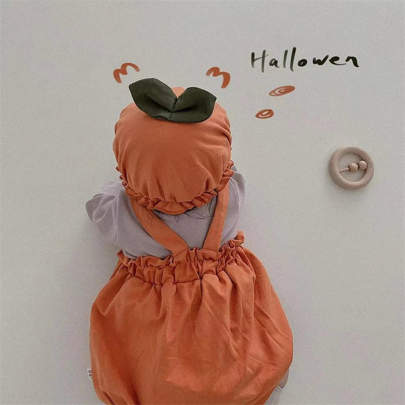 Baby Halloween Costumes Pumpkin Lantern Suspender Short Pants Hat 2pcs Sets Toddler Boys Girls jack-o'-lantern Outfits