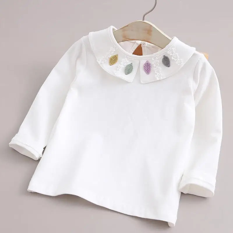 Children's Shirts School Girls White Tops Long Sleeve Lace Shirts Kids Shirt Baby Toddler Teen Casual Children Clothes