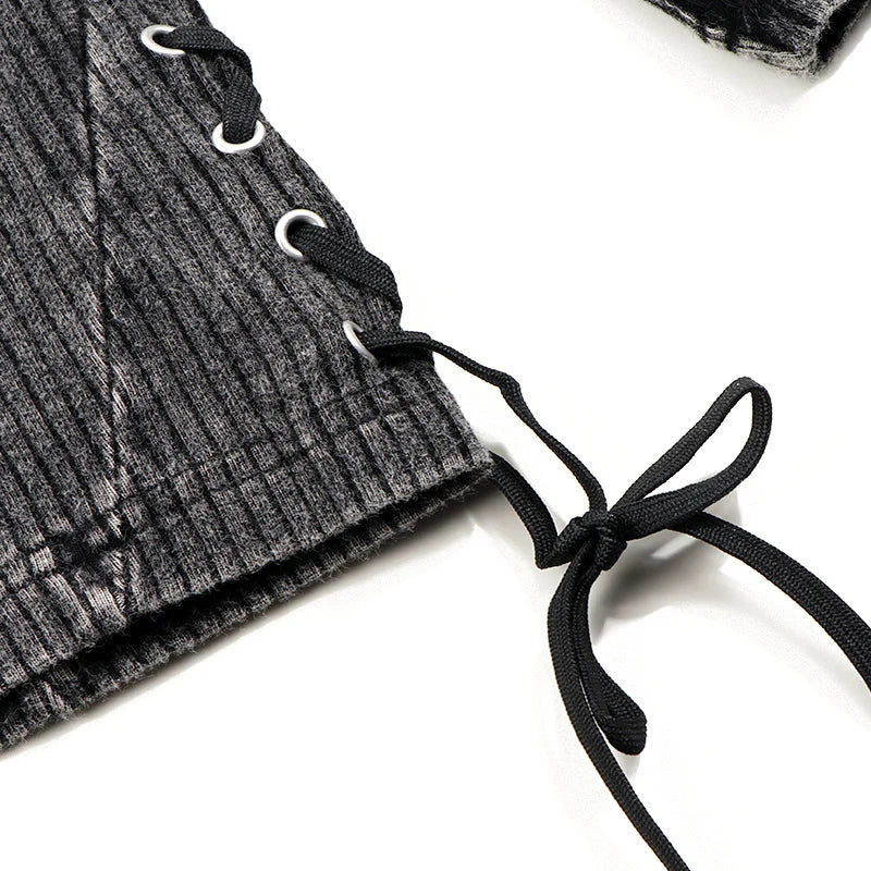 2024 ribbed black washed sets with string winter clothes dress for girls childhood shirts and baby pants black tired dresses
