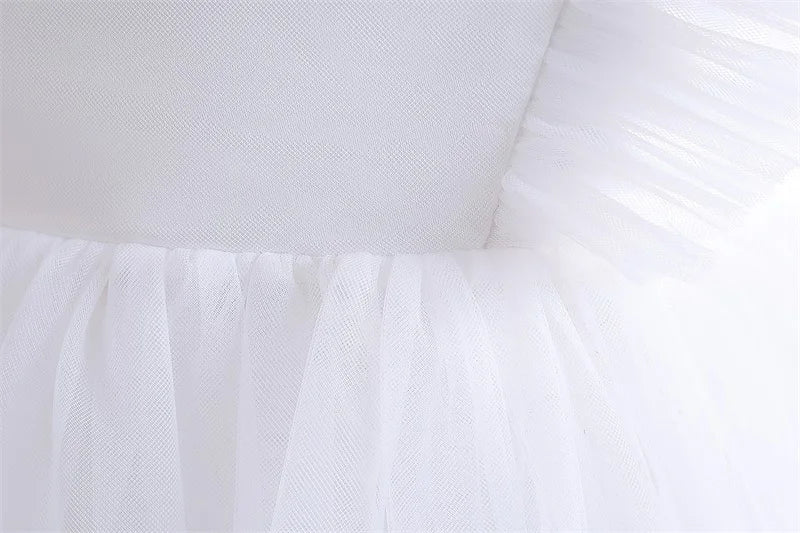 Girls White Cake Layers Dresses Kids Pull Sleeve Elegant Party Wedding Birthday Tutu Princess Vestidos Children Summer Clothes
