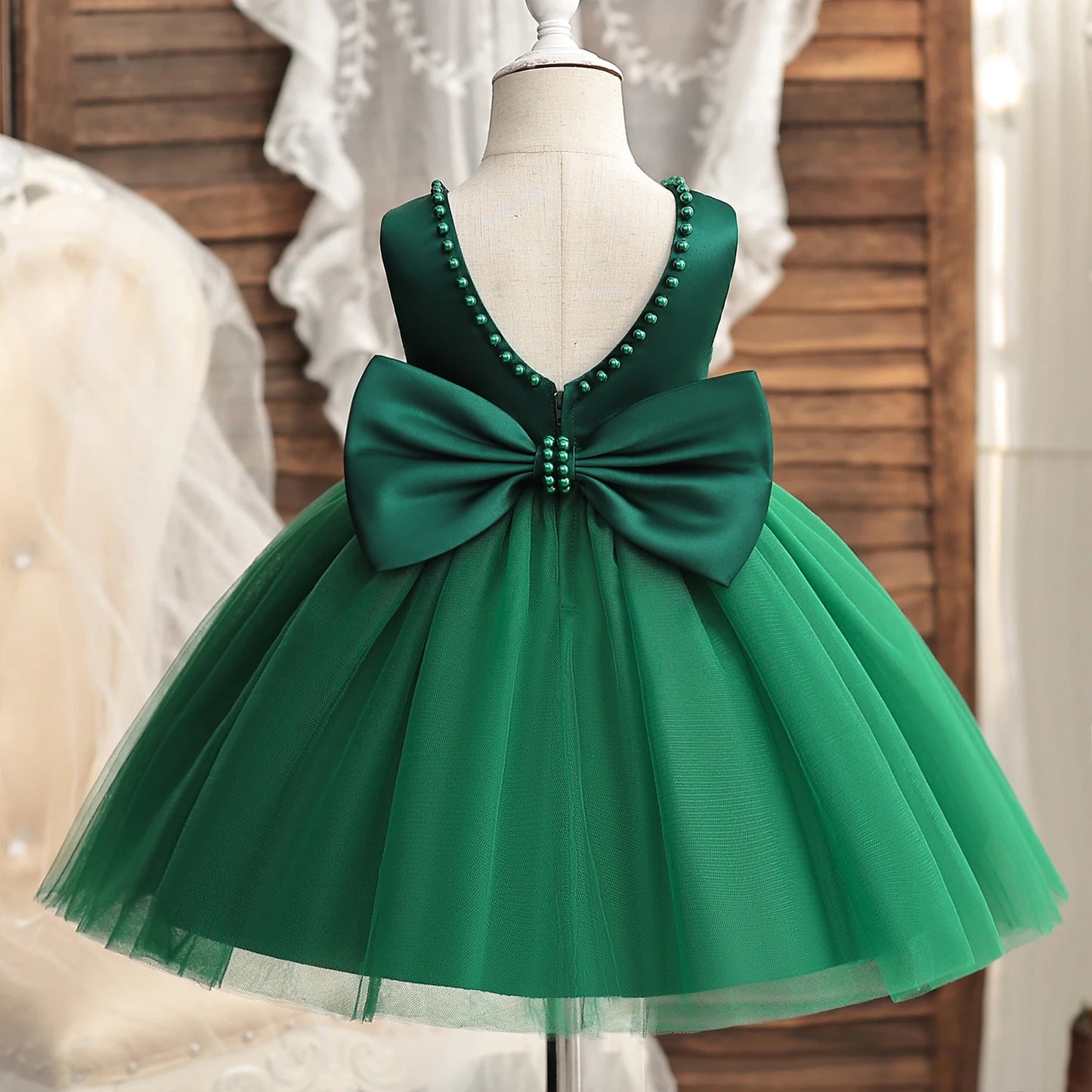 Flower Girl Dresses for Wedding Kids Lace Backless Tulle Tutu Princess Prom Party Clothes Baby 1st Birthday Baptism White Dress