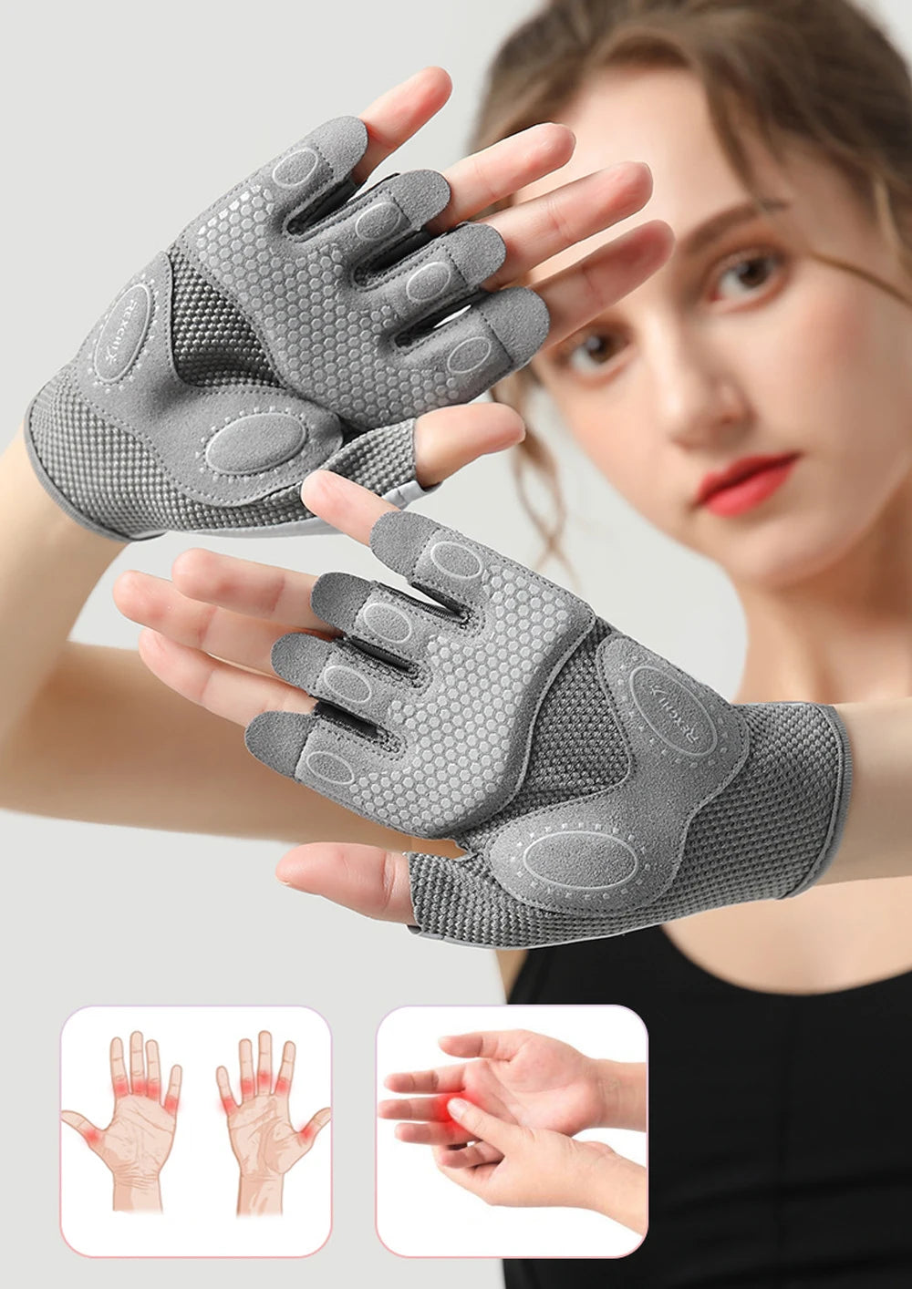 1Pair Workout Gloves Men Women Gym Lifting Fitness Climbing Exercises Work Out Wrist Belt Shock Absorb Foam Pad Palm Crossfit