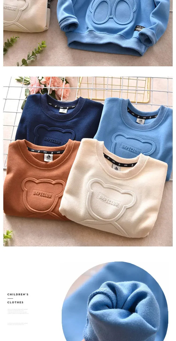 New Spring Autumn Steel Print Bear Sweatshirt Boys Clothes Teenagers Long Sleeve Pullovers Girls Kids Cotton Tops Anime Hoodie