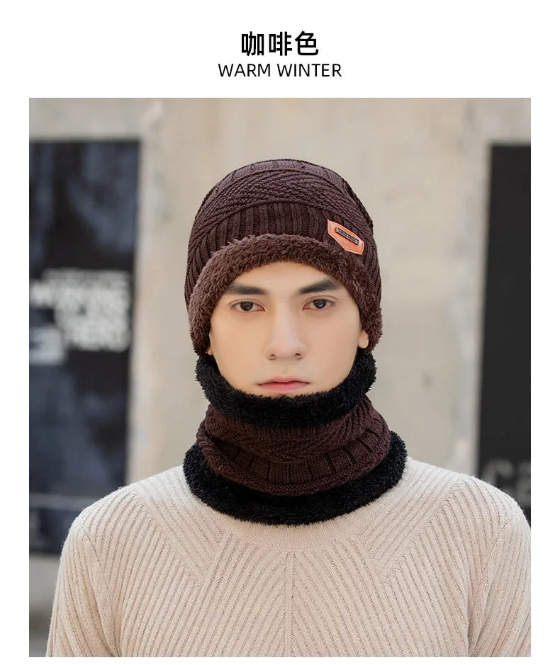 Winter Beanie Hat For Men Fleece Scarf Women Knitted Hat Warm Cap Thick Wool Neck Warmer Scarf Balaclava Mask Skullies Beanies