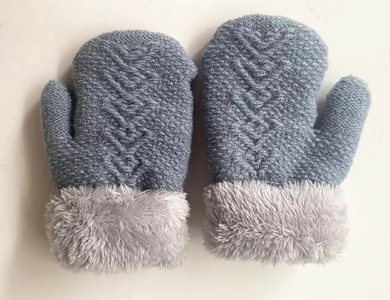 Kids Winter Hat Scarf Gloves Set Double Ball Fleece Lining Baby Hats for Boy Girl Solid Color Infant Knitting Beanie Cap 1-4Year