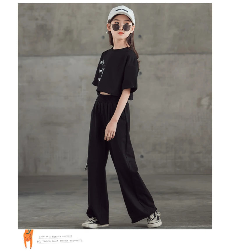 2024 New Spring Summer Teenager Girls Clothing Sets Children Short Tops T Shirt + Pants 2Pcs Kids Tracksuit 5 6 8 10 12 14 Years