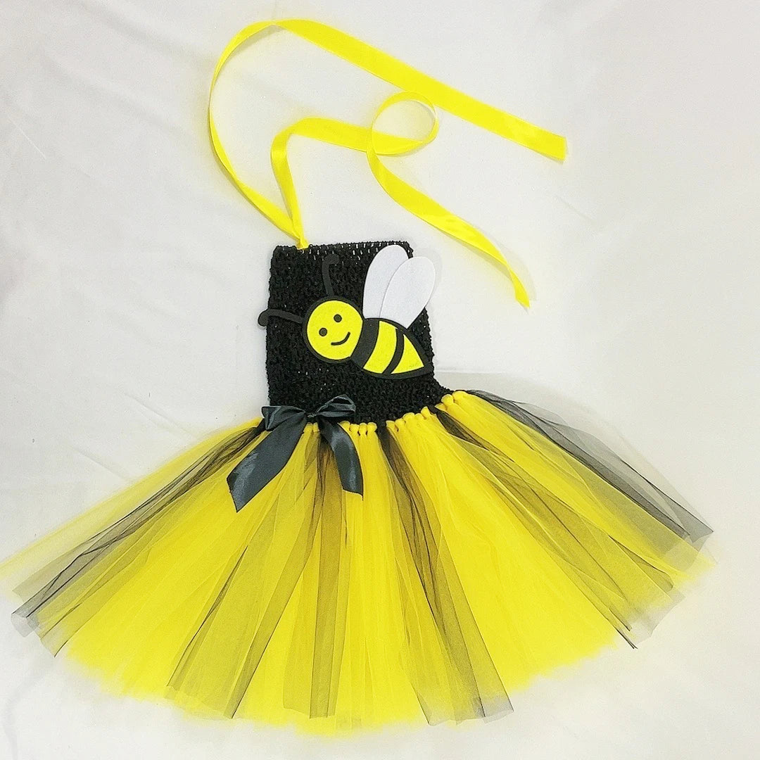 Bumble Bee Tutu Dress for Baby Girls Birthday Outfit Halloween Costume for Kids Honeybee Cosplay Dresses with Wing Headband Set