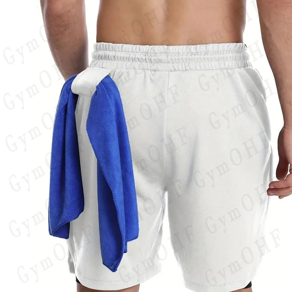 Anime Compression Shorts Men T Shirt Summer Sportswear Gym Jogging Training Workout Male Fitness Sport 2 In 1 Shorts Quick Dry