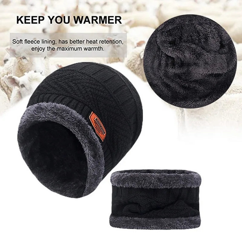 Winter Beanie Hat For Men Fleece Scarf Women Knitted Hat Warm Cap Thick Wool Neck Warmer Scarf Balaclava Mask Skullies Beanies