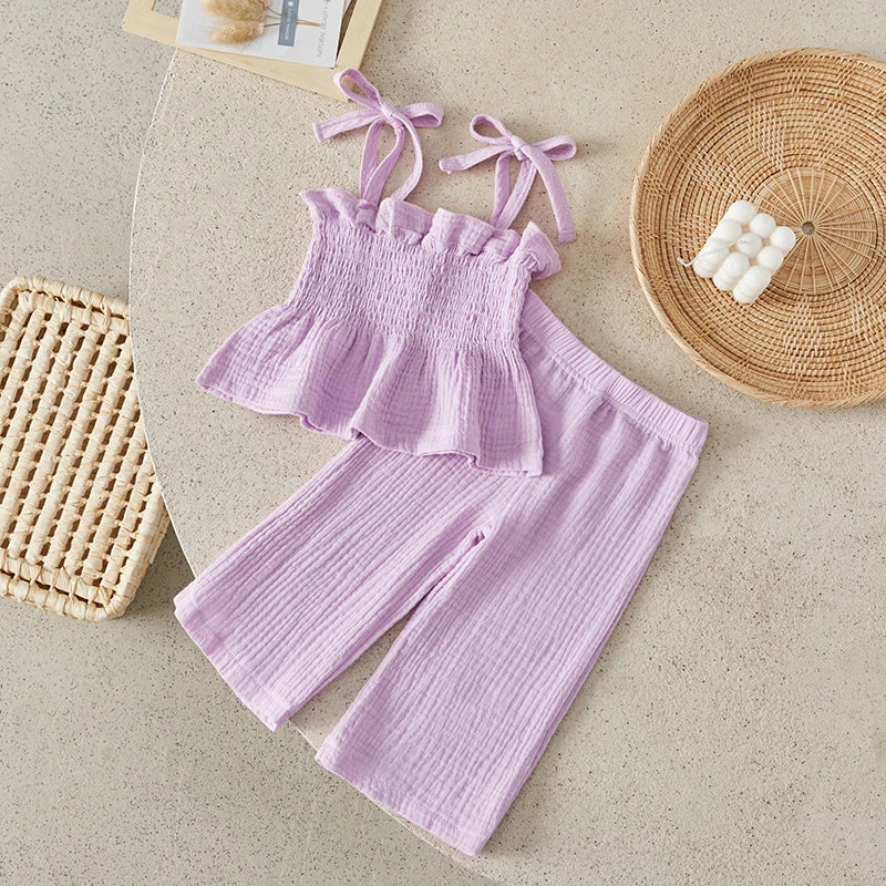 Suefunskry Toddler Girls 2Pcs Outfits Solid Color Sleeveless Camisole and Elastic Pants Set Baby Summer Clothes 6M-3Y