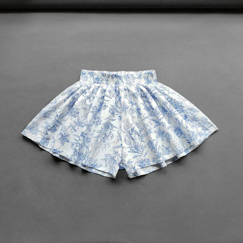 Floral Flowers Kids Shorts for Girls Wide-Leg Beach Shorts Summer Children Short Pants