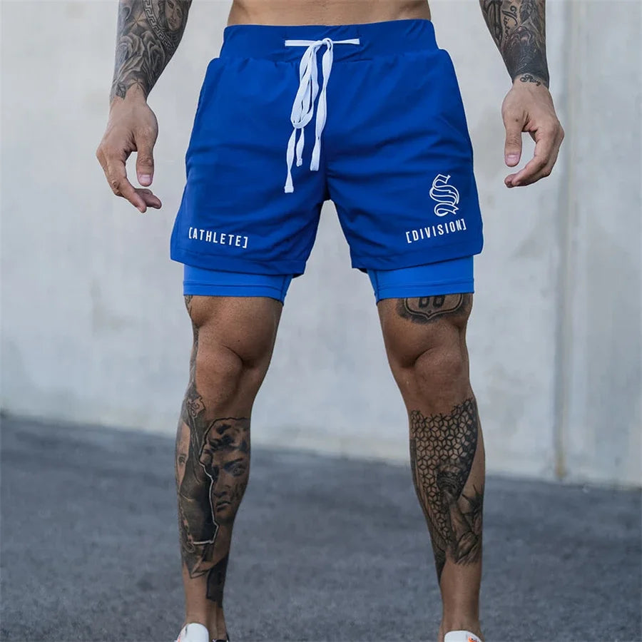 NEW 2 IN 1 Sport Running Casual Breathable Shorts Men Double-deck Jogging Quick Dry GYM Shorts Fitness Workout Men Shorts