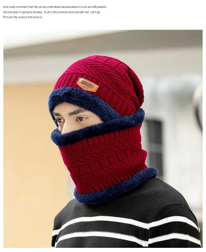 Winter Beanie Hat For Men Fleece Scarf Women Knitted Hat Warm Cap Thick Wool Neck Warmer Scarf Balaclava Mask Skullies Beanies