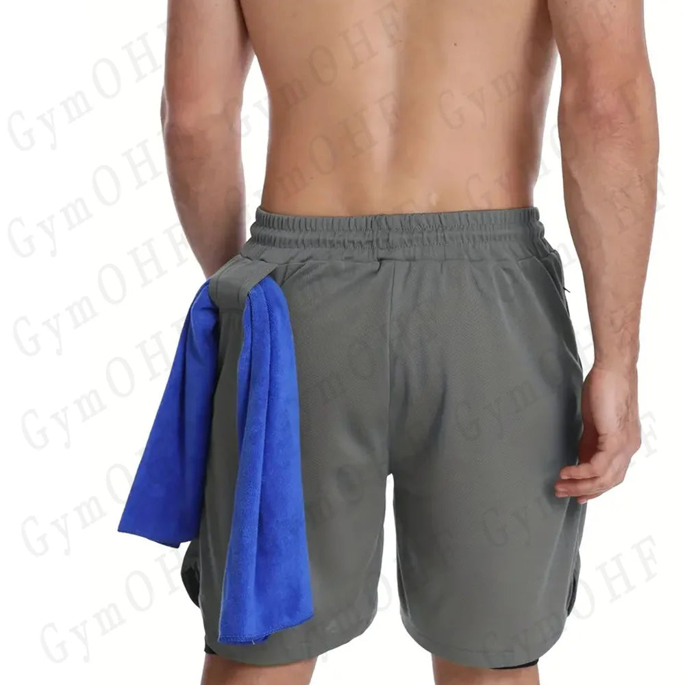Anime Compression Shorts Men T Shirt Summer Sportswear Gym Jogging Training Workout Male Fitness Sport 2 In 1 Shorts Quick Dry
