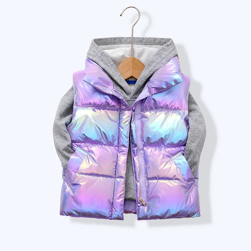 Kids Down Clothes Waistcoat Child Fashion Warm Vest Teen Thickened Down Clothing Boys Girls Dazzle Color Sleeveless Outerwear