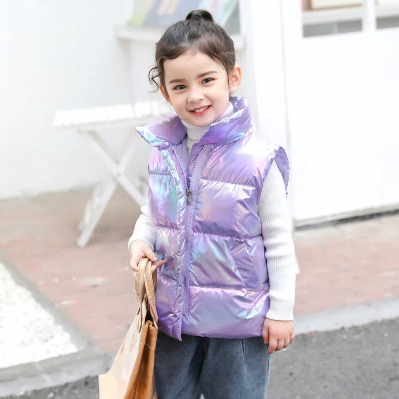 Kids Down Clothes Waistcoat Child Fashion Warm Vest Teen Thickened Down Clothing Boys Girls Dazzle Color Sleeveless Outerwear
