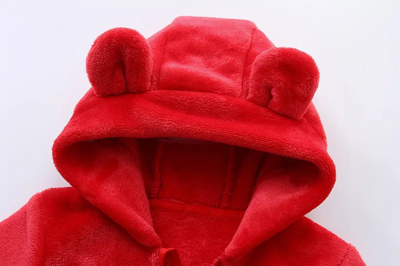 2024 Autumn Winter Newborn Baby Romper Christmas Flannel Hooded Baby Girl Overalls 0-1 Years Infant Boy Jumpsuit Outfits